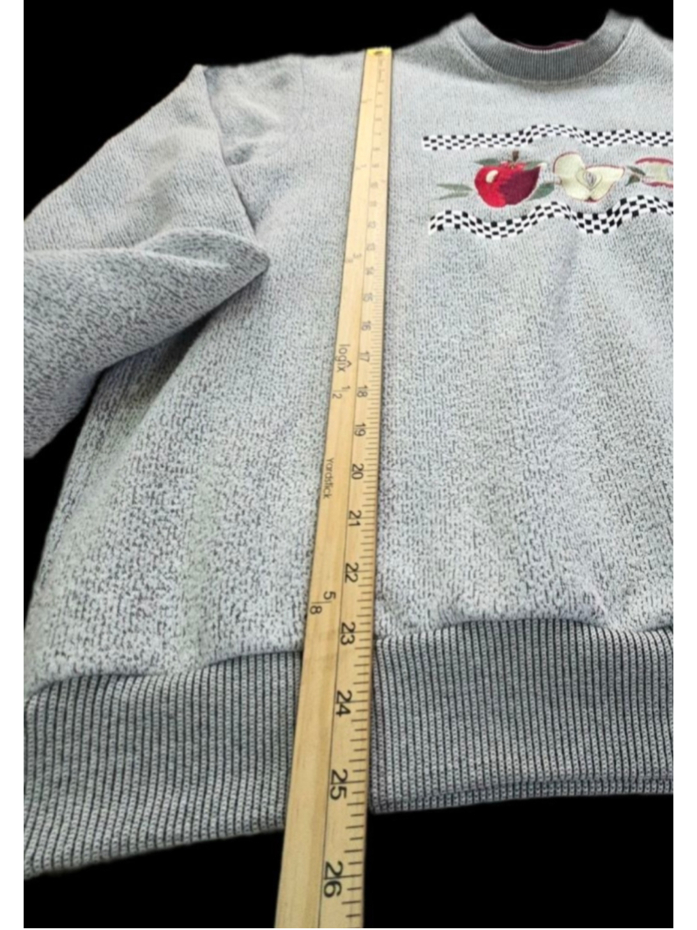 Vntg 90s BonWorth Apple Embroidered Sweatshirt Women XL Gray Cottagecore Grandma - Picture 5 of 6